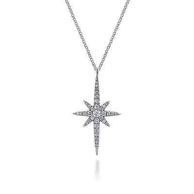 Gabriel & Co. NK4842W45JJ 14K White Gold Diamond Starburst Pendant Necklace