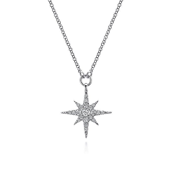 Gabriel & Co. NK4847W45JJ 14K White Gold Diamond Starburst Pendant Necklace