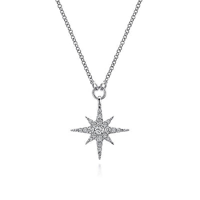 Gabriel & Co. NK4847W45JJ 14K White Gold Diamond Starburst Pendant Necklace