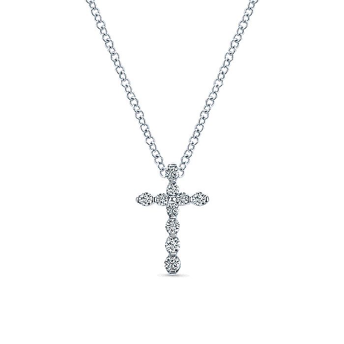 Gabriel & Co. NK4996W45JJ 14K White Gold Diamond Cross Necklace