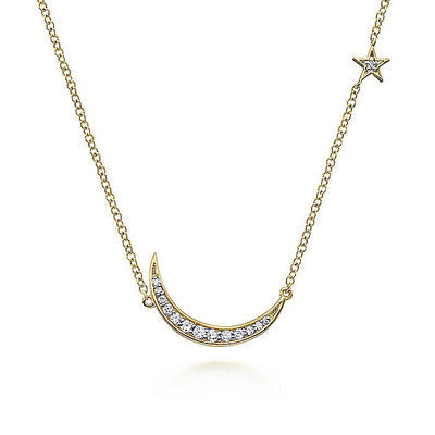 Gabriel & Co. NK5205Y45JJ 14K Yellow Gold Crescent Moon Diamond Pendant Necklace