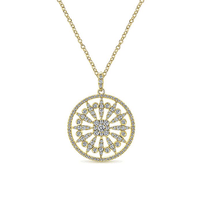 Gabriel & Co. NK5259Y45JJ 25 inch 14K Yellow Gold Round Floral Diamond Pendant Necklace