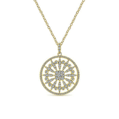 Gabriel & Co. NK5259Y45JJ 25 inch 14K Yellow Gold Round Floral Diamond Pendant Necklace