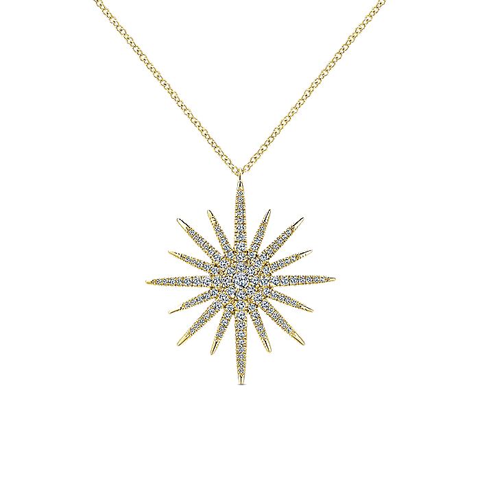 Gabriel & Co. NK5308Y45JJ 25 Inch 14K Yellow Gold Bursting Sun Pendant Necklace