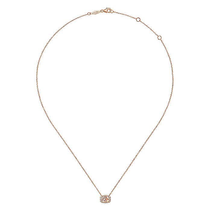 Gabriel & Co. NK5309K45MO 14K Rose Gold Oval Morganite and Diamond Halo Pendant Necklace