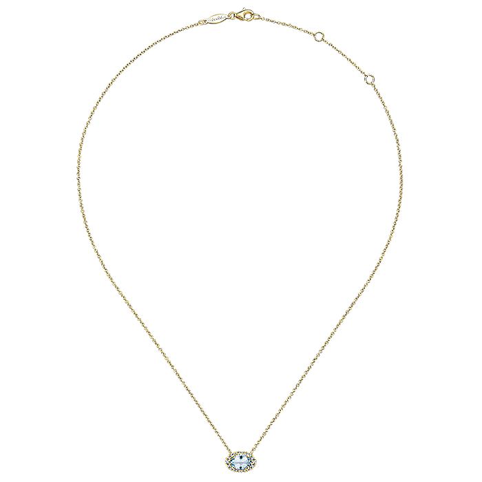 Gabriel & Co. NK5312Y45AQ 14K Yellow Gold Oval Aquamarine and Diamond Halo Pendant Necklace