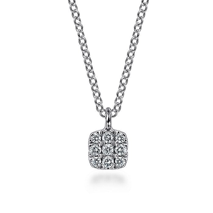 Gabriel & Co. NK5335W45JJ 14K White Gold Cushion Shaped Diamond Cluster Pendant Necklace