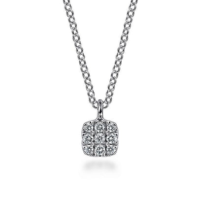 Gabriel & Co. NK5335W45JJ 14K White Gold Cushion Shaped Diamond Cluster Pendant Necklace