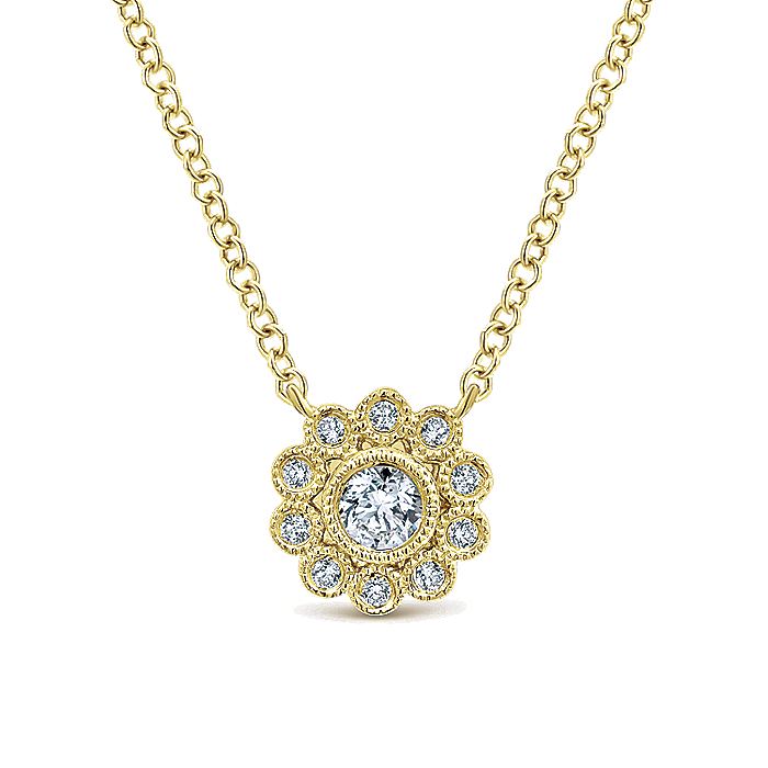 Gabriel & Co. NK5405Y45JJ 14K Yellow Gold Bezel Set Floral Diamond Pendant Necklace