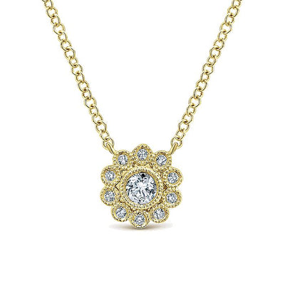 Gabriel & Co. NK5405Y45JJ 14K Yellow Gold Bezel Set Floral Diamond Pendant Necklace