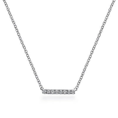 Gabriel & Co. NK5422W45JJ 14K White Gold Petite Pavé Diamond Bar Necklace