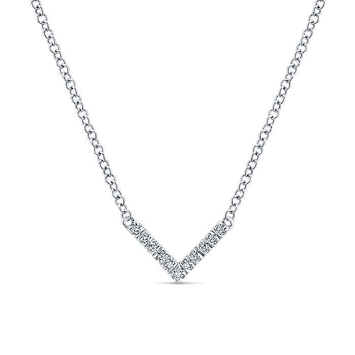 Gabriel & Co. NK5423W45JJ 14K White Gold V Shaped Diamond Bar Necklace