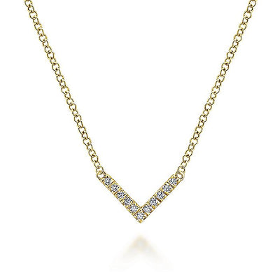 Gabriel & Co. NK5423Y45JJ 14K Yellow Gold V Shaped Diamond Bar Necklace