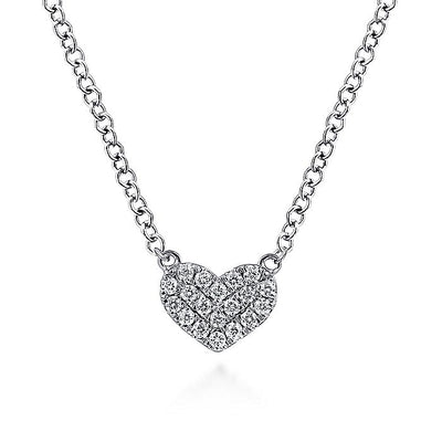 Gabriel & Co. NK5450W45JJ 14K White Gold Pavé Diamond Pendant Heart Necklace