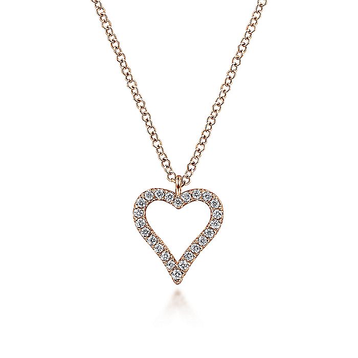 Gabriel & Co. NK5452K45JJ 14K Rose Gold Pavé Diamond Open Heart Necklace