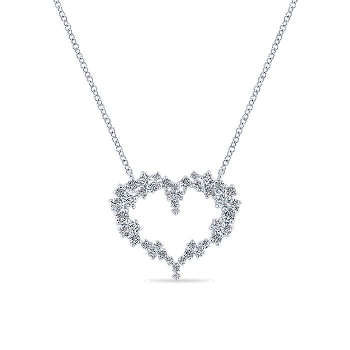 Gabriel & Co. NK5563W45JJ 14K White Gold Diamond Cluster Heart Pendant Necklace