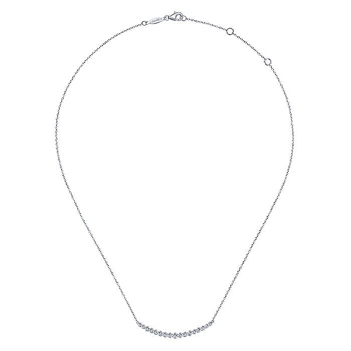 Gabriel & Co. NK5796W45JJ 14K White Gold Curved Bar Necklace with Bezel Set Round Diamonds