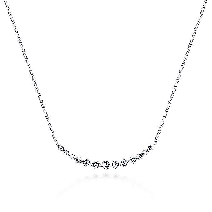 Gabriel & Co. NK5919W45JJ 14K White Gold Graduated Round Diamond Curved Bar Necklace