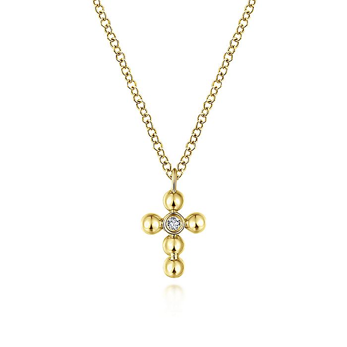 Gabriel & Co. NK5935Y45JJ 14K Yellow Gold Beaded Diamond Cross Necklace