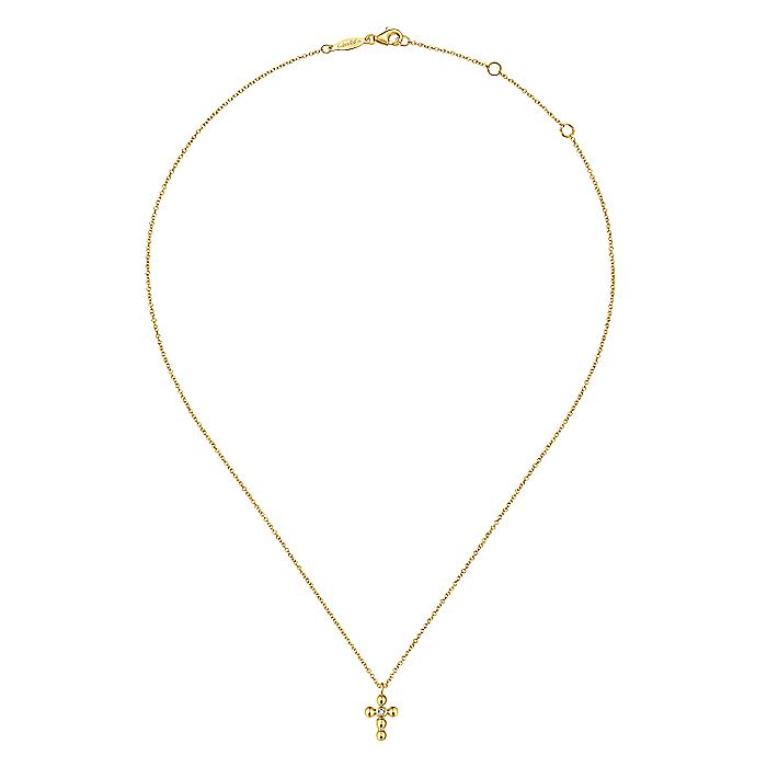 Gabriel & Co. NK5935Y45JJ 14K Yellow Gold Beaded Diamond Cross Necklace