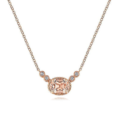 Gabriel & Co. NK5937K45MO 14K Rose Gold Oval Morganite Pendant Necklace with Diamond Accents