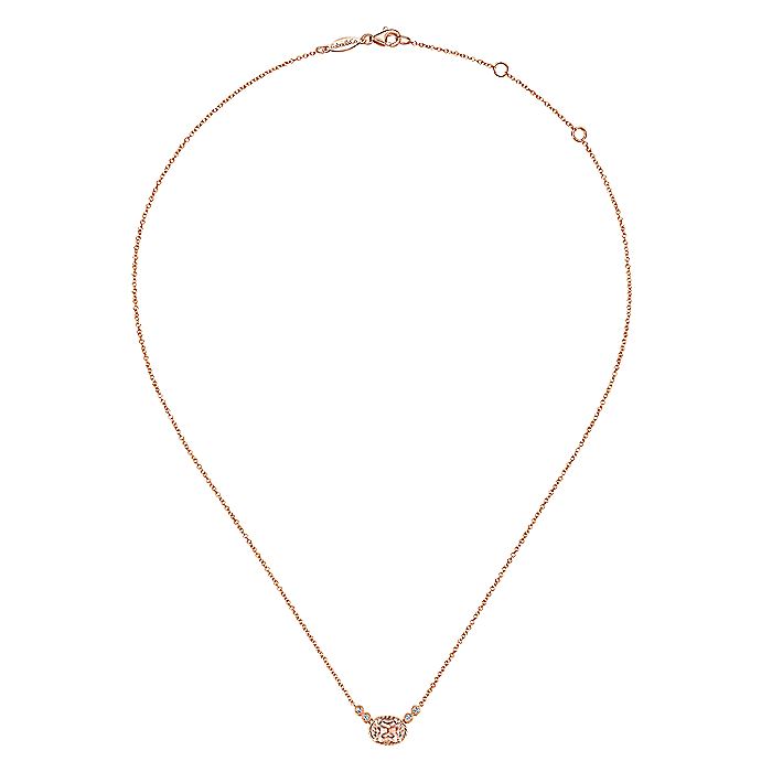 Gabriel & Co. NK5937K45MO 14K Rose Gold Oval Morganite Pendant Necklace with Diamond Accents