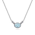 Gabriel & Co. NK5937W45AQ 14K White Gold Oval Aquamarine Pendant Necklace with Diamond Accents