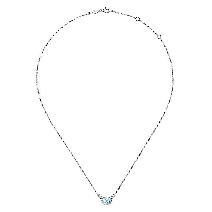 Gabriel & Co. NK5937W45AQ 14K White Gold Oval Aquamarine Pendant Necklace with Diamond Accents