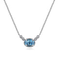 Gabriel & Co. NK5937W45BT 14K White Gold Oval Swiss Blue Topaz Pendant Necklace with Diamond Accents