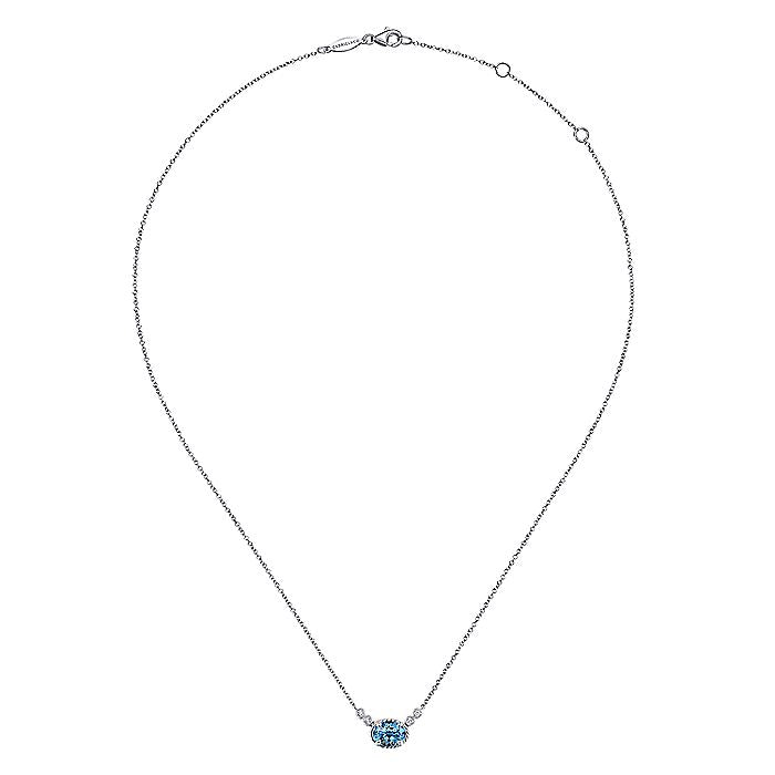 Gabriel & Co. NK5937W45BT 14K White Gold Oval Swiss Blue Topaz Pendant Necklace with Diamond Accents