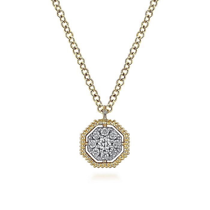 Gabriel & Co. NK5946Y45JJ 14K Yellow Gold Octagonal Pavé Diamond Pendant Necklace