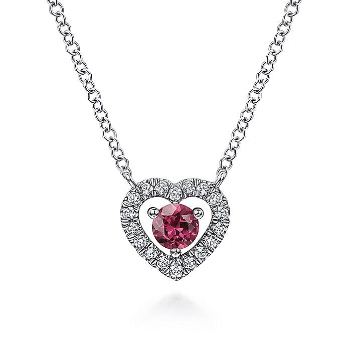 Gabriel & Co. NK5981W45PT 14K White Gold Round Pink Tourmaline and Diamond Heart Pendant Necklace