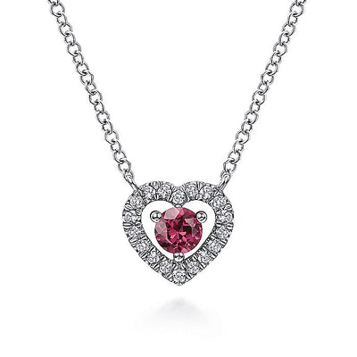 Gabriel & Co. NK5981W45PT 14K White Gold Round Pink Tourmaline and Diamond Heart Pendant Necklace