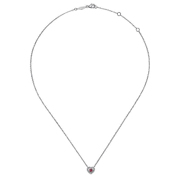 Gabriel & Co. NK5981W45PT 14K White Gold Round Pink Tourmaline and Diamond Heart Pendant Necklace