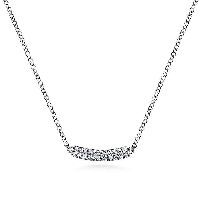 Gabriel & Co. NK5989W45JJ 14K White Gold Curved Pavé Diamond Bar Necklace