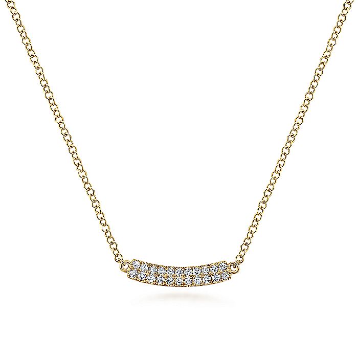 Gabriel & Co. NK5989Y45JJ 14K Yellow Gold Curved Pavé Diamond Bar Necklace