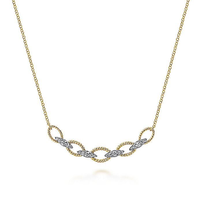 Gabriel & Co. NK6063M45JJ 14K Yellow-White Gold Twisted Rope Oval Link Necklace with Diamond Connectors