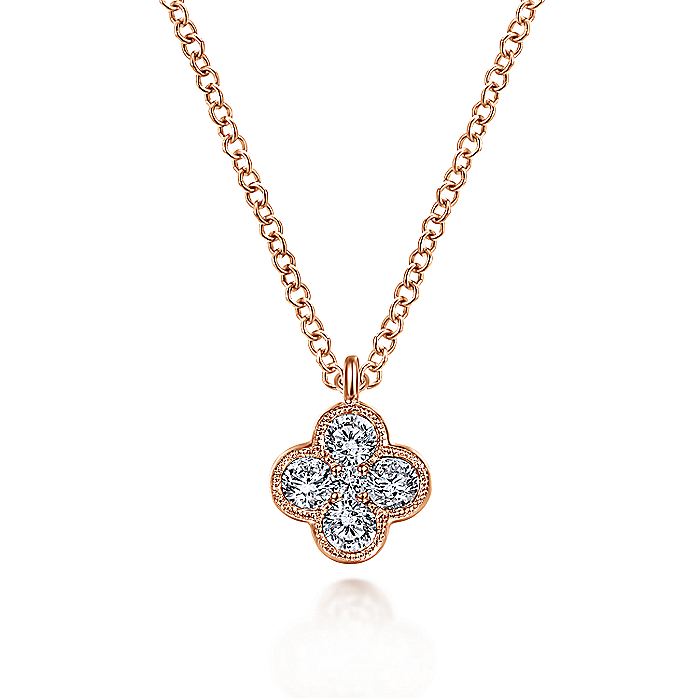 Gabriel & Co. NK6082K45JJ 14K Rose Gold Diamond Clover Pendant Necklace