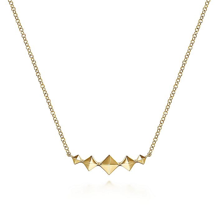 Gabriel & Co. NK6116Y4JJJ 14K Yellow Gold Graduated Pyramid Bar Necklace