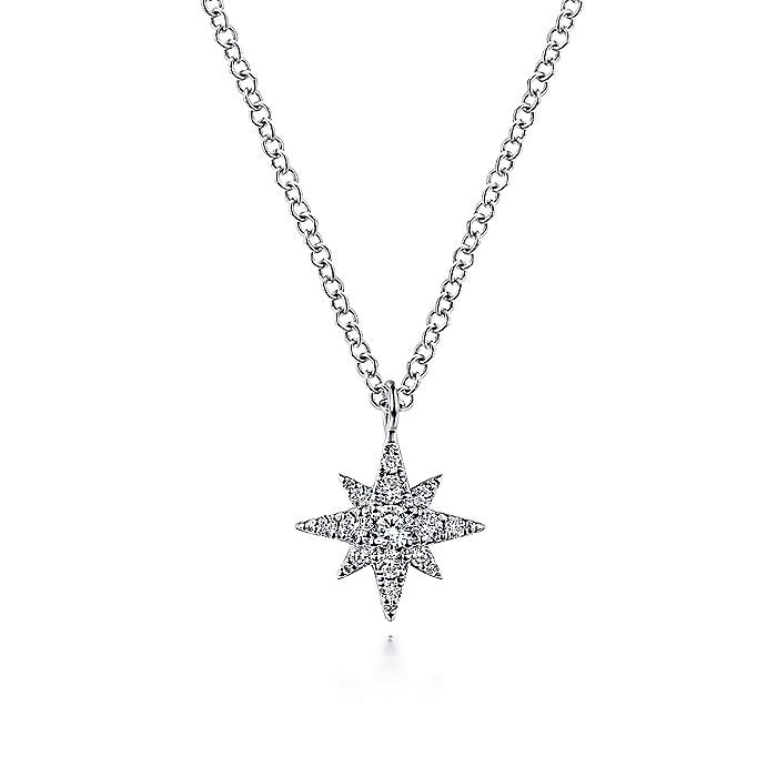 Gabriel & Co. NK6126W45JJ 14K White Gold Diamond Pavé Star Pendant Necklace