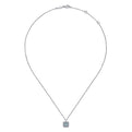 Gabriel & Co. NK6144W45AQ 14K White Gold Round Aquamarine and Cushion Diamond Halo Pendant Necklace