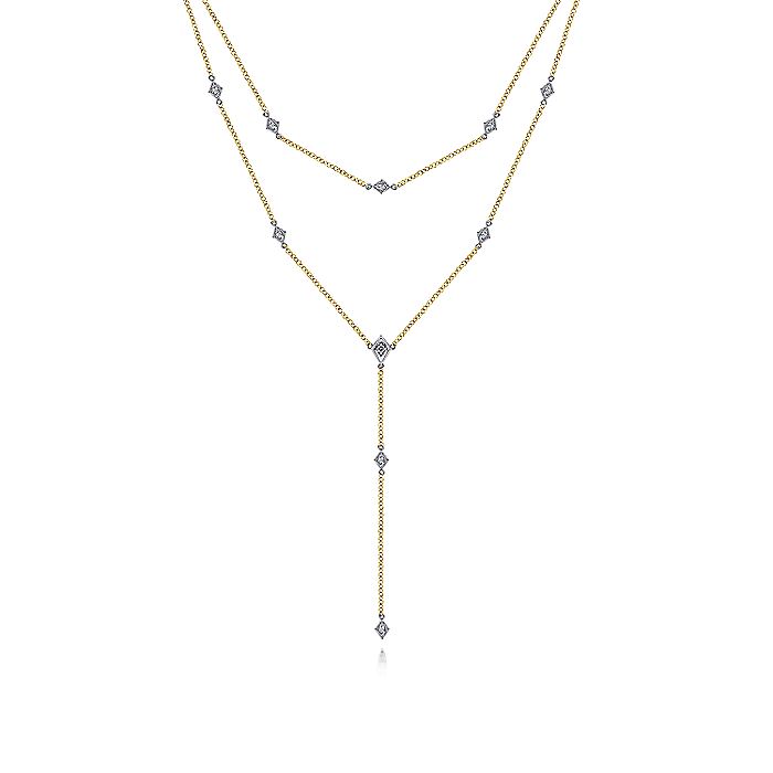 Gabriel & Co. NK6193M45JJ 14K Yellow-White Gold Two Strand Diamond Station Y Necklace