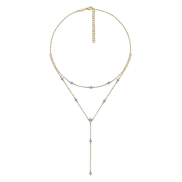 Gabriel & Co. NK6193M45JJ 14K Yellow-White Gold Two Strand Diamond Station Y Necklace