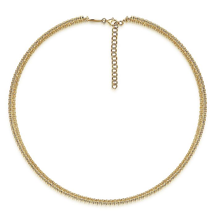 Gabriel & Co. NK6209Y45JJ 14K Yellow Gold Wide Diamond Station Choker Necklace with Bujukan Beads