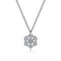 Gabriel & Co. NK6213W44JJ 14K White Gold Round Diamond Pendant Necklace with Baguette and Round Hexagonal Halo