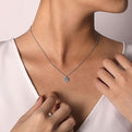 Gabriel & Co. NK6213W44JJ 14K White Gold Round Diamond Pendant Necklace with Baguette and Round Hexagonal Halo