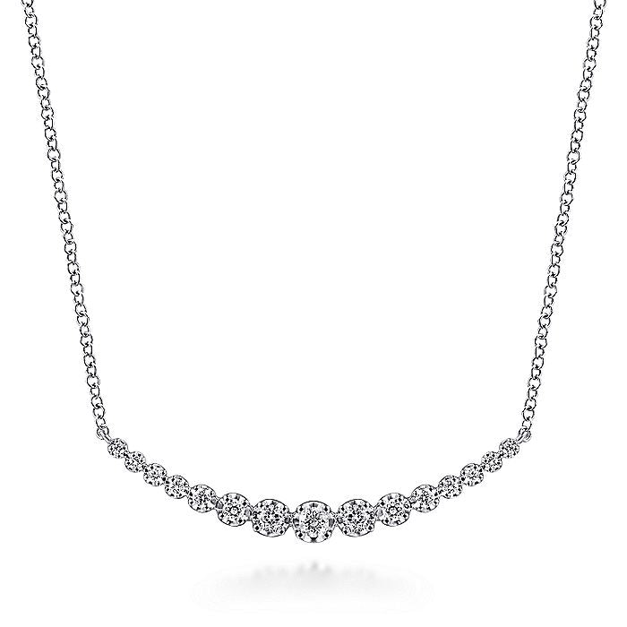 Gabriel & Co. NK6215W45JJ 14K White Gold Buttercup Set Diamond Curved Bar Necklace