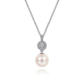 Gabriel & Co. NK6335W45PL 14K White Gold Diamond Pavé Halo and Pearl Drop Pendant Necklace