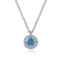 Gabriel & Co. NK6341W45BT 18 inch 14K White Gold Round Blue Topaz and Diamond Halo Pendant Necklace