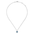 Gabriel & Co. NK6341W45BT 18 inch 14K White Gold Round Blue Topaz and Diamond Halo Pendant Necklace